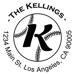 Outline baseball Script Round Letter K Monogram Stamp Sample